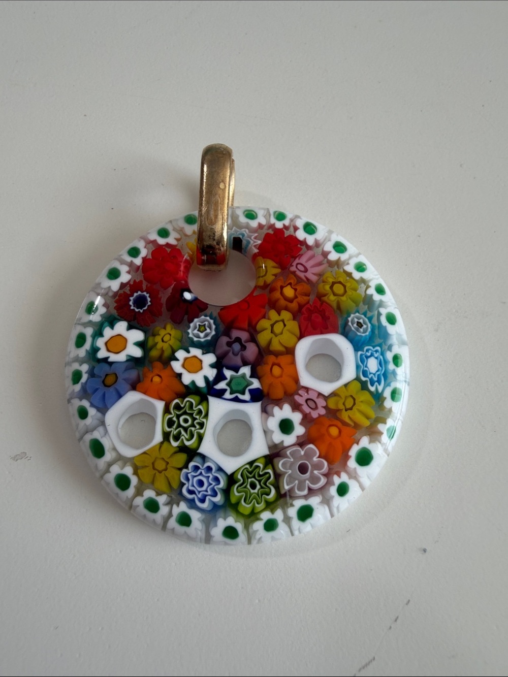Handmade Millefiori Glass Flower Pendant - Multicolor